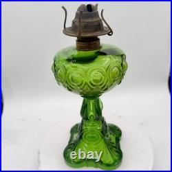 Antique Diamond Glass Bullseye Emerald Green Oil Kerosene Lamp c1902 Canada