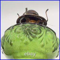 Antique Diamond Glass Bullseye Emerald Green Oil Kerosene Lamp c1902 Canada