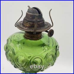 Antique Diamond Glass Bullseye Emerald Green Oil Kerosene Lamp c1902 Canada