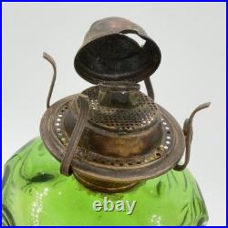 Antique Diamond Glass Bullseye Emerald Green Oil Kerosene Lamp c1902 Canada