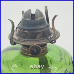 Antique Diamond Glass Bullseye Emerald Green Oil Kerosene Lamp c1902 Canada