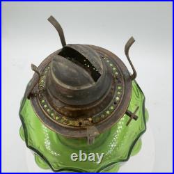 Antique Diamond Glass Bullseye Emerald Green Oil Kerosene Lamp c1902 Canada