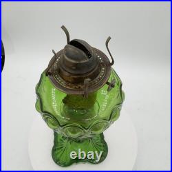 Antique Diamond Glass Bullseye Emerald Green Oil Kerosene Lamp c1902 Canada