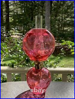 Antique EAPG Red Cranberry Miniature Oil Kerosene Lamp with Burner & Chimney