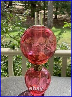 Antique EAPG Red Cranberry Miniature Oil Kerosene Lamp with Burner & Chimney