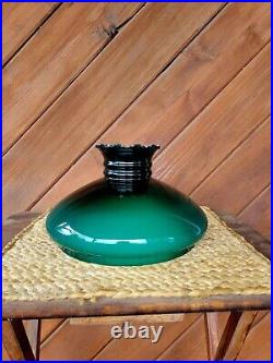 Antique Emerald Green Cased Glass Oil Kerosene Student Lamp Shade 8 3/4 Fitting