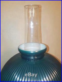 Antique GEM Aladdin Majestic White Moonstone Lamp w / Green Ribbed Cased Glass