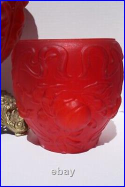 Antique GWTW Red Satin Drape & Leaf Kerosene/Oil Lamp withAladdin Chimney