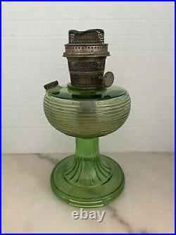 Antique Green Depression Glass Aladdin Beehive NU-TYPE Model B Oil Lamp 1930s
