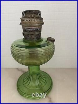 Antique Green Depression Glass Aladdin Beehive NU-TYPE Model B Oil Lamp 1930s