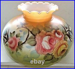 Antique Hand Painted Roses Oil Kerosene Lamp Shade Glass Aladdin Coleman
