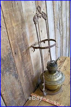 Antique Hanging Brass & Cast Iron Aladdin Kerosene / Oil Lamp Old Vtg Decor
