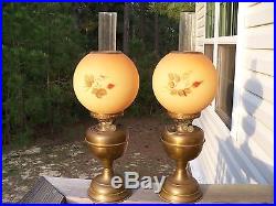 Antique Hurricane Aladdin Brass Duplex Double Wick Kerosene Oil Lamp Twin Pair
