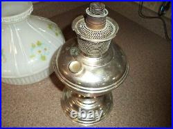 Antique Kerosene Aladdin Model 11 Table Lamp, Painted Shade, Original Chimney