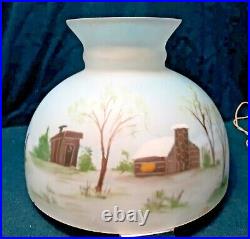 Antique Kerosene Oil Glass Lamp Shade with Painted Cabin Trees -Aladdin 6-3