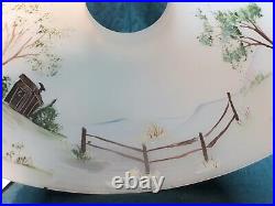Antique Kerosene Oil Glass Lamp Shade with Painted Cabin Trees -Aladdin 6-3