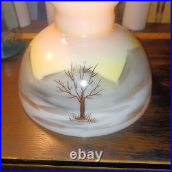 Antique Kerosene Oil Glass Lamp Shade with Painted Cabin Trees GWTW