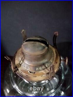 Antique Kerosene Oil Lamp NO 2 Queen Anne Burner Scovill Mfg Clear Glass withShade