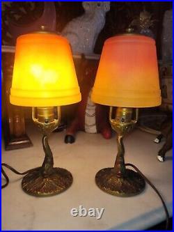 Antique Koi Dauphin Lamp Pair Withoriginal Satin Glass Shades. Aladdin 12x4 Works