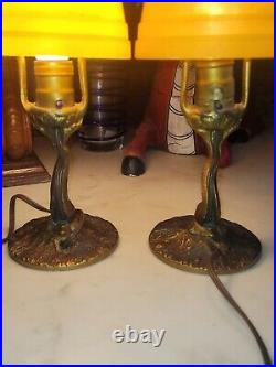 Antique Koi Dauphin Lamp Pair Withoriginal Satin Glass Shades. Aladdin 12x4 Works