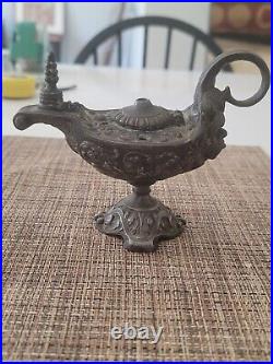 Antique Lighter Devil Face Aladdin Lamp Ornate Kerosene Incense Brass with Gold