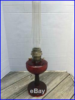 Antique Lincoln Drape Tall Aladdin Oil Kerosene Lamp Ruby Red WithChimney Works