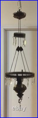 Antique Mantle Lamp Co Aladdin Hanging Library Parlor Oil Lamp Crystal Prisms