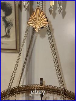 Antique Mantle Lamp Co Aladdin Hanging Library Parlor Oil Lamp Crystal Prisms