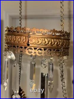 Antique Mantle Lamp Co Aladdin Hanging Library Parlor Oil Lamp Crystal Prisms