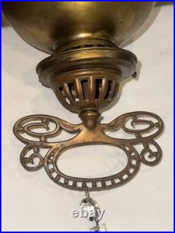 Antique Mantle Lamp Co Aladdin Hanging Library Parlor Oil Lamp Crystal Prisms