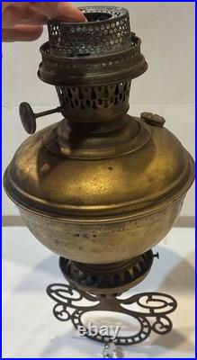 Antique Mantle Lamp Co Aladdin Hanging Library Parlor Oil Lamp Crystal Prisms