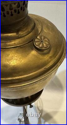 Antique Mantle Lamp Co Aladdin Hanging Library Parlor Oil Lamp Crystal Prisms