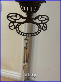 Antique Mantle Lamp Co Aladdin Hanging Library Parlor Oil Lamp Crystal Prisms