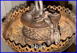 Antique Mantle Lamp Co Aladdin Hanging Library Parlor Oil Lamp Crystal Prisms