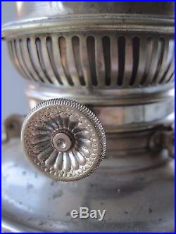 Antique Nickel Brass Rayo Oil Lamp Milk Glass Shade 1894/1905 Aladdin Kerosene