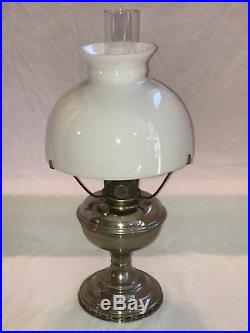Antique Nickel Plated Model 11 Aladdin Generator Oil Lamp with Chimney, Shade EX