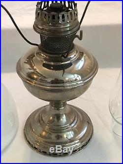 Antique Nickel Plated Model 11 Aladdin Generator Oil Lamp with Chimney, Shade EX