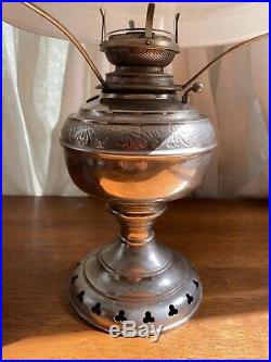 Antique Nickel Plated Rayo Miller Aladdin Oil Lamp With Milk Glass Shade Reverted