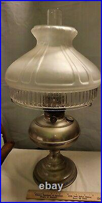 Antique ORIGINAL RAYO Oil Lamp Burner w Original 2SHADE Chimney