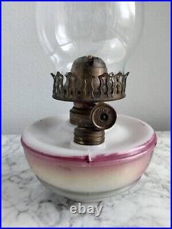 Antique Oil Lamp By Phoenix Hand Painted Purple & Greens Can Use in Lamp Holder