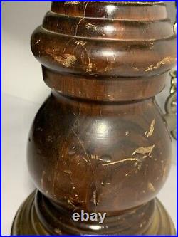 Antique Oil-kerosene Lamp Lantern Converted To Electric Table Light Wood Brass