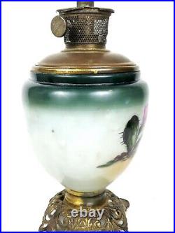 Antique Painted GWTW Victorian Banquet Lamp w Aladdin 9 burner font