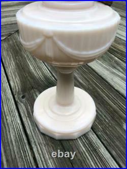 Antique Pinkish Cream Lincoln Drape Tall Aladdin Oil Kerosene Lamp with B Burner