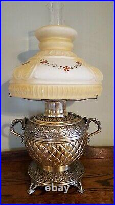 Antique RARE Kerosene/Oil Lamp Nickel Plated Pat. Jun 1878 withAladdin Style Shade