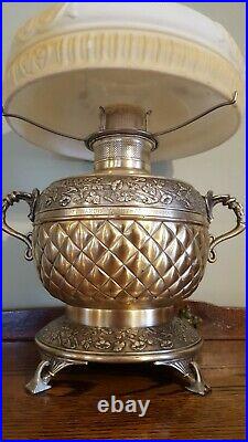 Antique RARE Kerosene/Oil Lamp Nickel Plated Pat. Jun 1878 withAladdin Style Shade