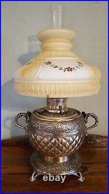 Antique RARE Kerosene/Oil Lamp Nickel Plated Pat. Jun 1878 withAladdin Style Shade