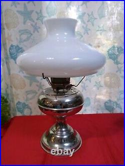Antique Rayo Nickel Plated Brass Oil Kerosene Lamp Aladdin Milk Glass Shade