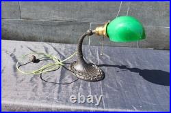 Antique Sign Aladdin Base Desk Lamp Great Green Cased Glass Shade Adjustable