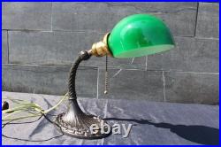 Antique Sign Aladdin Base Desk Lamp Great Green Cased Glass Shade Adjustable