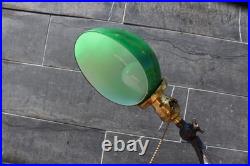 Antique Sign Aladdin Base Desk Lamp Great Green Cased Glass Shade Adjustable